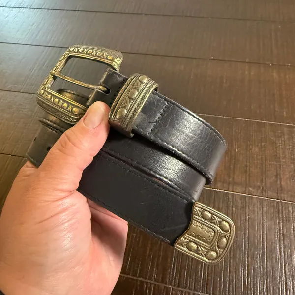 A.‎ Brod Leather Belt Womens Medium Black Western Brass Hardware Vintage USA Mae - Image 6