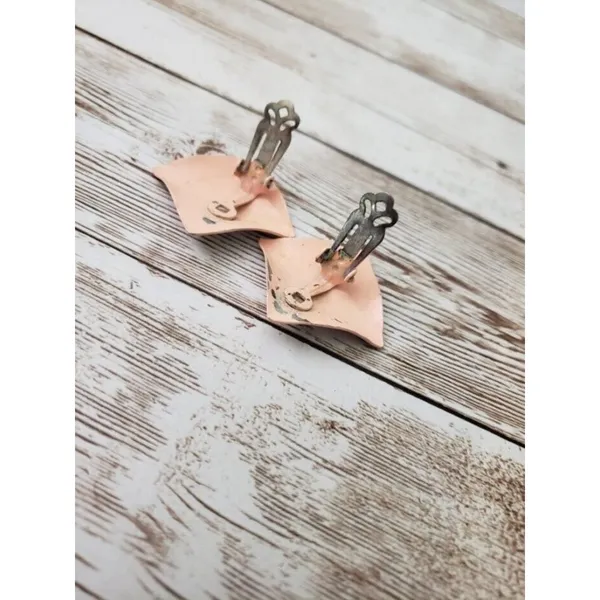Vintage Clip On Earrings - Dusky Pink Pearlescent Folded Diamond Shape 1 & 3/8" - Image 6