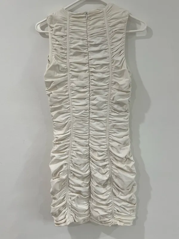 Torn by Ronny Kobo Ivory Ruched Bodycon Mini Dress Y2K Going Out - Image 4