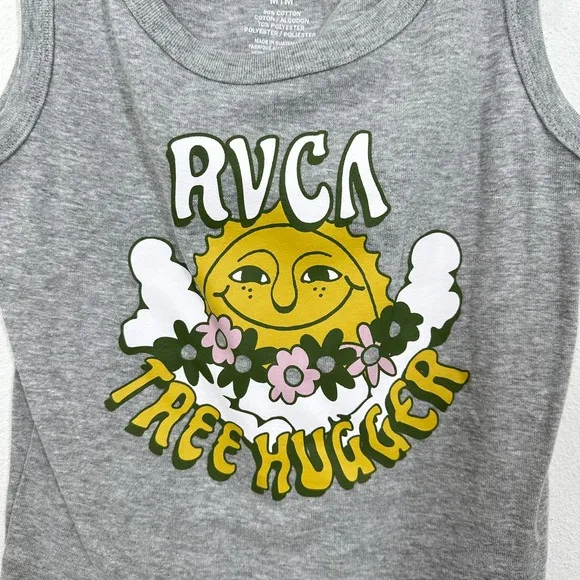 RVCA Women's Size M NWT Cropped‎ Gray Tree Hugger Sun Graphic Tank Top Athletic - Image 3