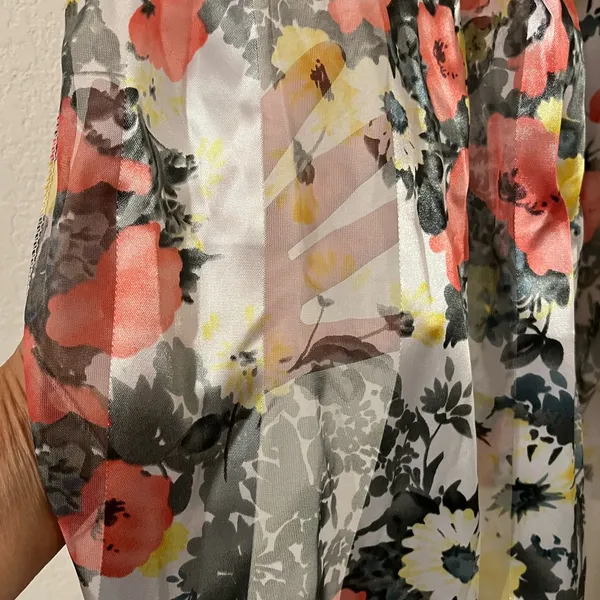 Vintage Silk Feel Scarf Korea Rectangular Floral Sage Yellow Peach 13.5 X 57 in - Image 7