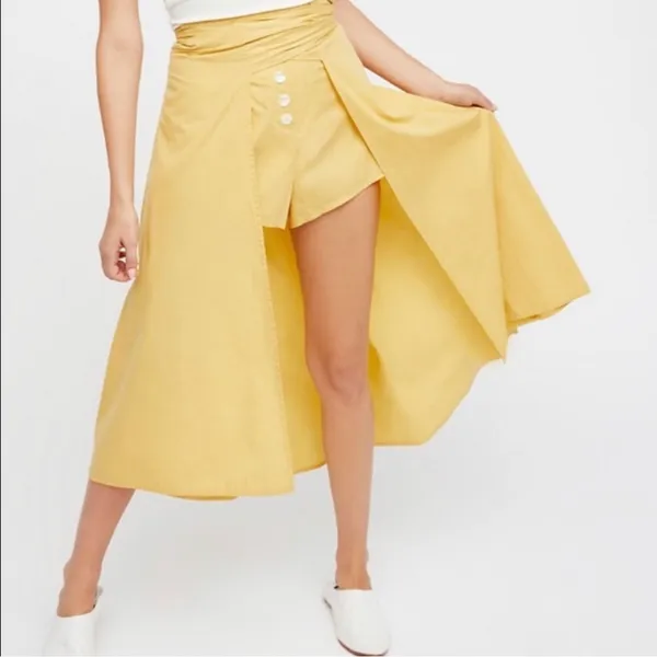 Free People Diggin This Skort High Rise Shorts Midi Skirt Women’s Small Yellow - Image 2