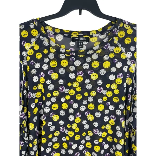 LOGO Lori Goldstein SmileyWorld 4X Smiley Face Tunic Soft Mesh Top Black Yellow - Image 2