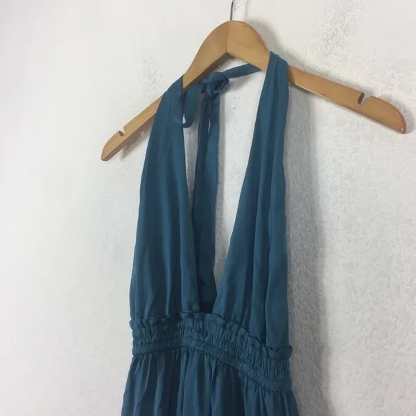 Lulus Unforgettable Night Maxi Dress XS Teal Blue Satin Halter Open Back Beach - Image 7