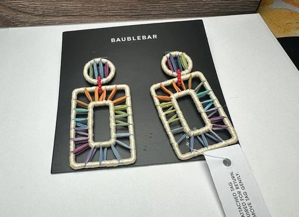 Baublebar Multi Color Raffia Statement Dangle Drop Pierced Earrings NWT - Image 2