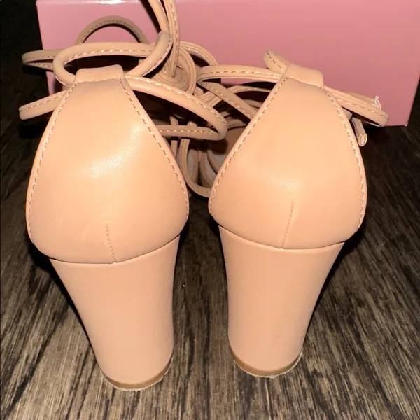 Allegra K Women's Beige Strappy Block Heels - Image 2
