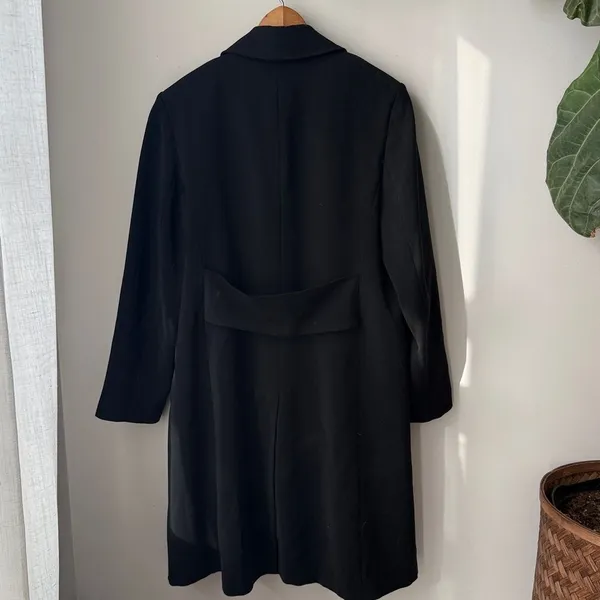 Gallery Vintage Long Black Fleece Lined Y2K Trench Overcoat - Image 4
