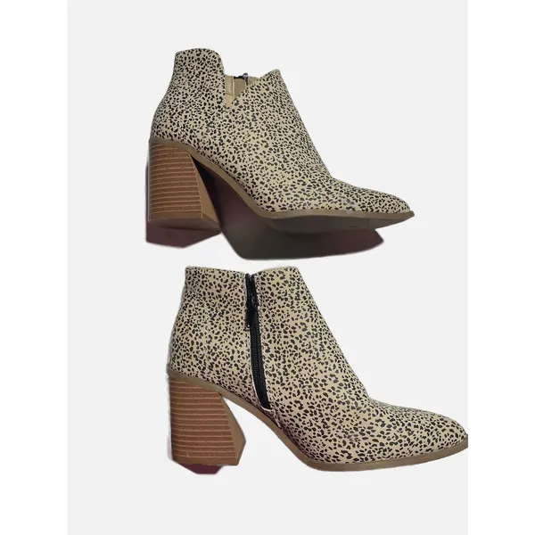 Serra‎ Ankle Booties Womens 8 Tan Black Animal Print Block Heel Pointed Toe Boot - Image 2