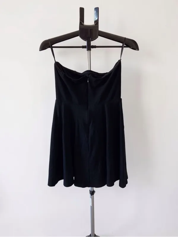 Lulus Black Strapless Neck Skater Mini Dress Womens Large Lined Dark feminine - Image 7