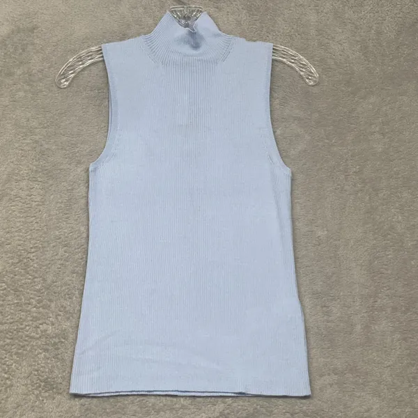 Madewell Top Womens Medium Merino Wool Silk Sweater Tank Mockneck Blue NS653 - Image 2
