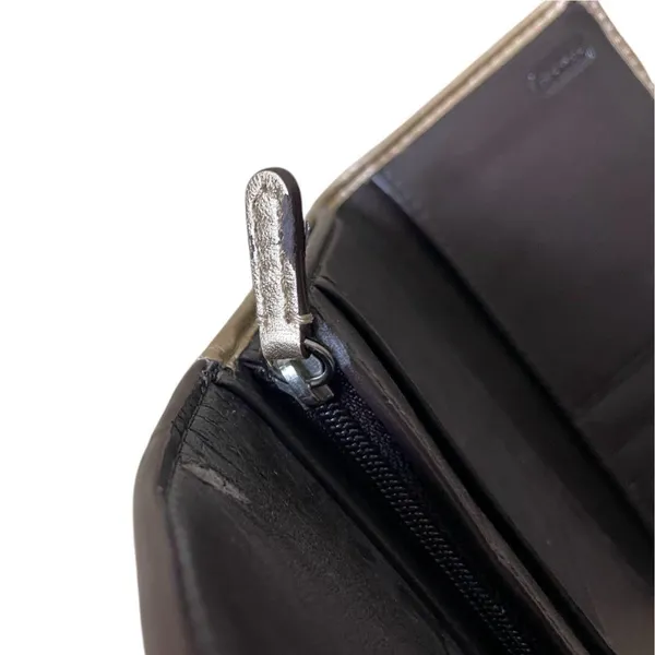 Shiny Metallic Gold Coach Signature Trifold Wallet - Image 7