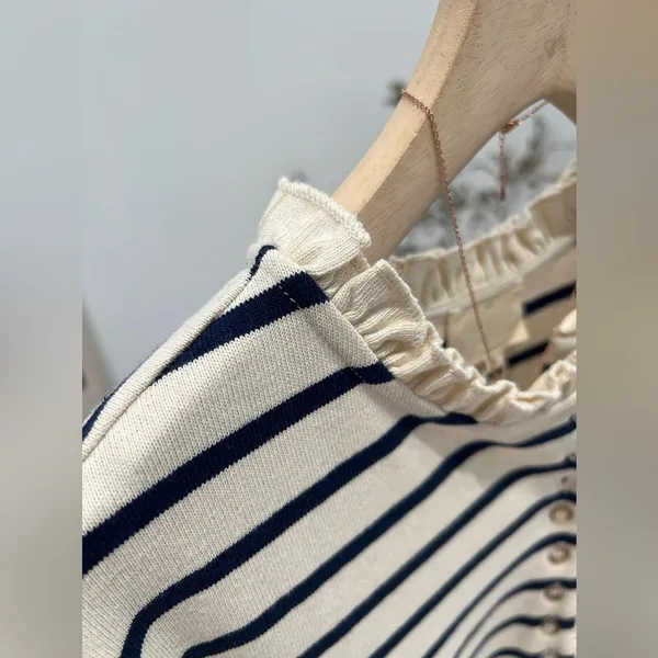 Sézane Gael Mariniere Striped Long Sleeve Top with Ruffles - Image 5
