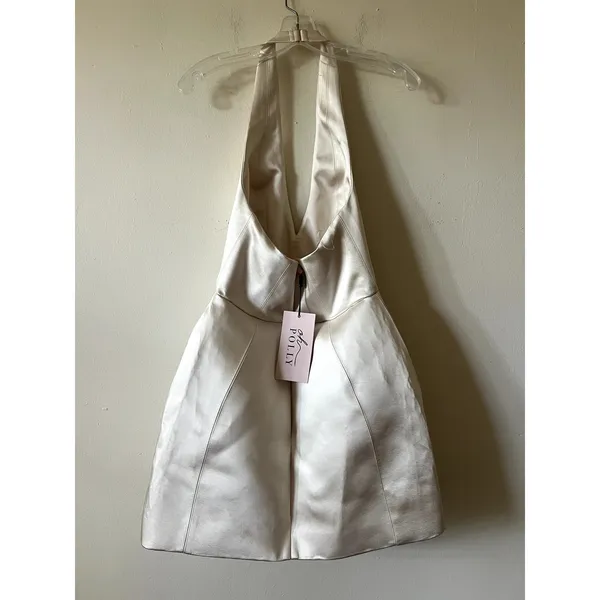 Oh Polly Harmonia Halterneck Structured Tulip Mini Dress in Ivory Size 6 New - Image 7