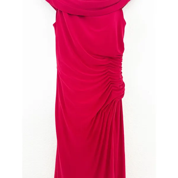 Ieena Mac Duggal Ruched Red Off-The-Shoulder Midi Dress Size 6 Cocktail Wedding - Image 10