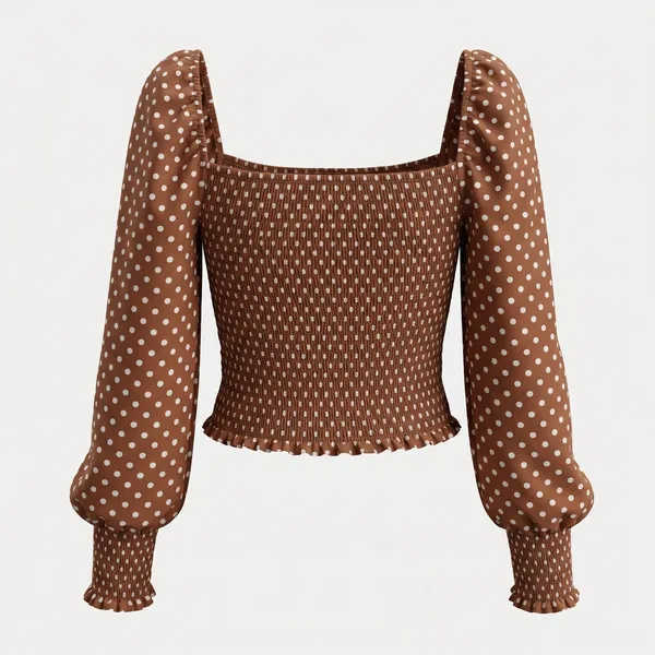 Gianni Bini Women's Brown Polka Dot‎ Smocked Puff Sleeve Angel Blouse XL - Image 3