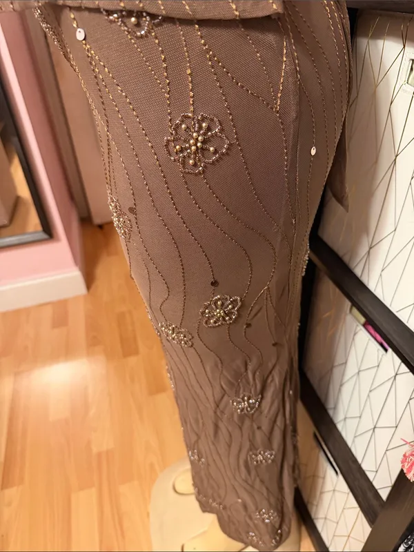 Primark Rita Ora Taupe Beaded Halter Top and Skirt Set - Image 3