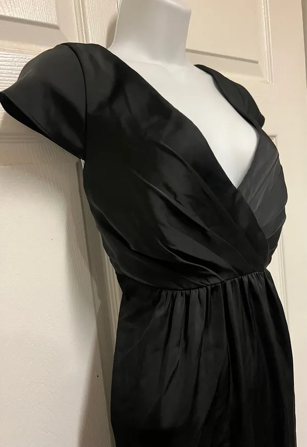 Azazie Allessia Black A-Line Satin Pleated Floor-Length Maternity Dress - Image 5