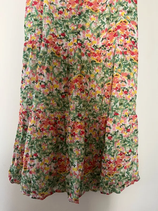 Loft Floral Spring Mini Dress XS Green Yellow Flowy Feminine Romantic Picnic - Image 4