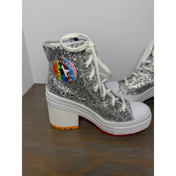 Converse Chuck 70 De‎ Luxe Heel Pride Silver Glitter Platform Boots W 7.5 M 5.5 - Image 2