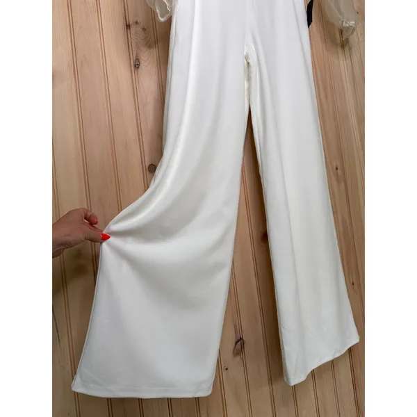 NWT Lulus Sheerly Sultry Ivory Organza Balloon Sleeve Two-Piece Jumpsuit Size M - Image 5