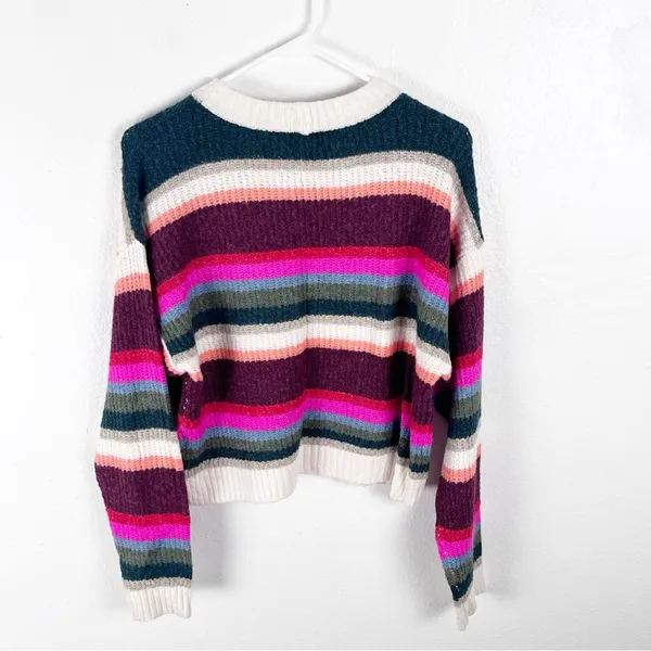 AMERICAN EAGLE Striped Long Sleeves Drop Shoulder Cropped Sweater Small Casual - Image 2