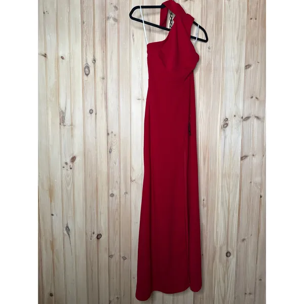 NWT Lulus Keep It Interesting Red Asymmetrical Cutout Halter Maxi Dress Party XS - Image 2