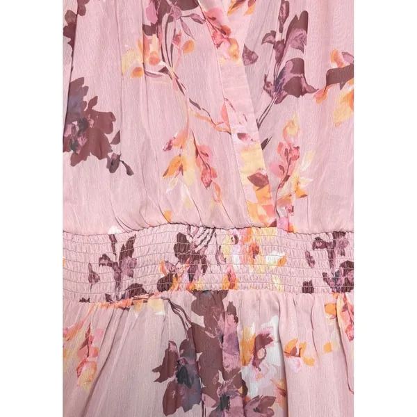 Venus Floral Mini Dress Women XS Pink Excellent Smocked Waist Long Sleeve - Image 3