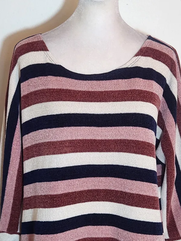 Chenault Pink and Navy Striped Chenille Pullover Size Large - Image 2