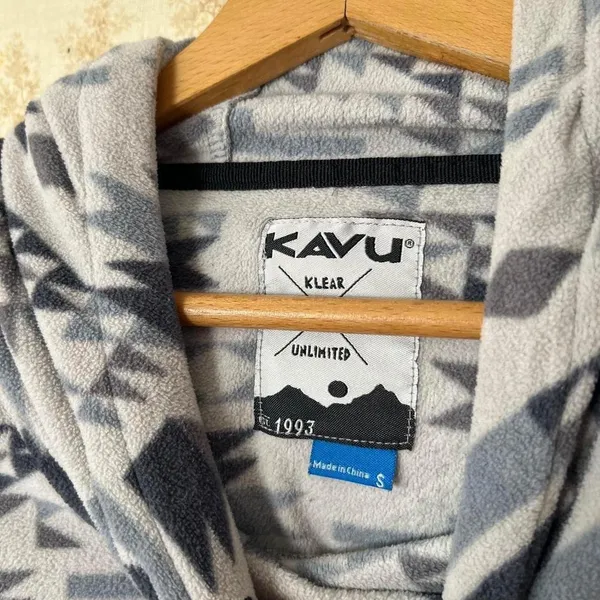 KAVU Bella Coola Fleece Pullover Hoodie Gray Southwestern Gorpcore Granola Girl - Image 4