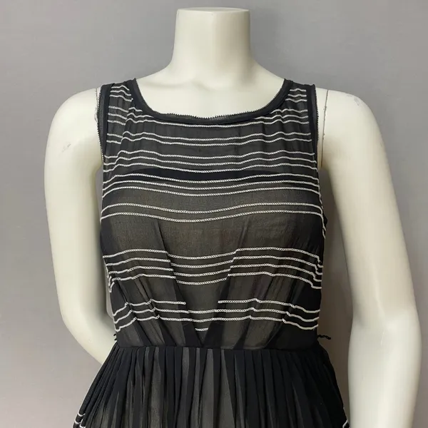 Anthropologie Hitherto Silk Dress Stripes Retro Sleeveless Fit‎ and Flare Black - Image 4