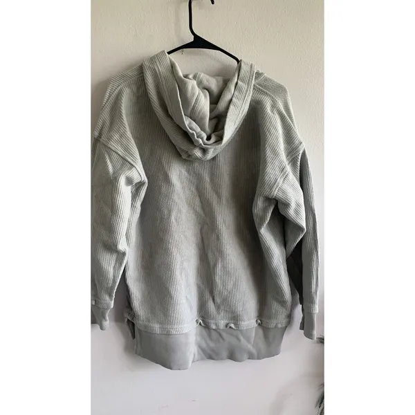 Aerie Women Sage Green Waffle Knit Henley Hoodie Oversized Pullover Snap Neck - Image 2