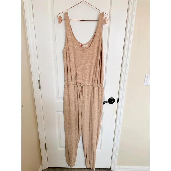 Free People Jumpsuit Size Large Peach FP Beach Marled‎ Knit Sleeveless Jogger - Image 7