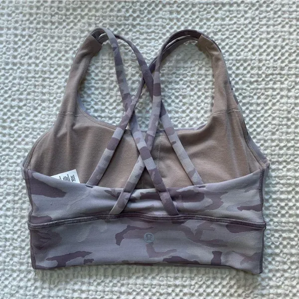 LULULEMON Energy Bra Long Line Ribbed Incognito Camo Iris Violet Verbena Size 4 - Image 8