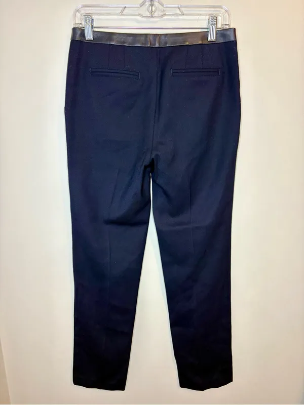 Tory Burch Christy Navy Wool Leather Trim Ankle Pants Size 2 - Image 3