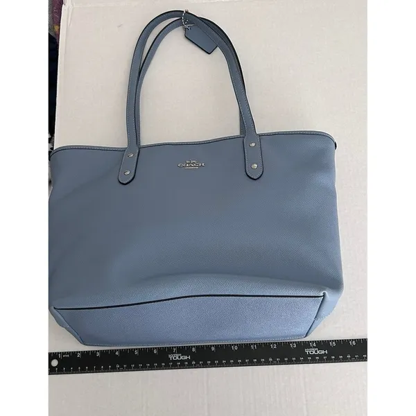 Coach Zip Top Tote Women Large Blue Excellent Crossgrain Leather F58846 - Image 7