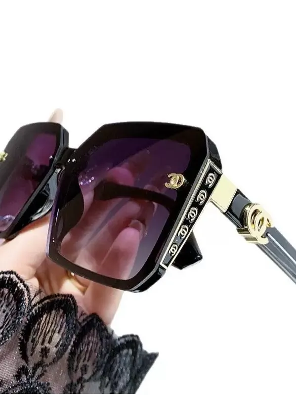 Fashion Square Sunglasses Womens Designer Style Purple Lens Gold Metal + Case - Image 4