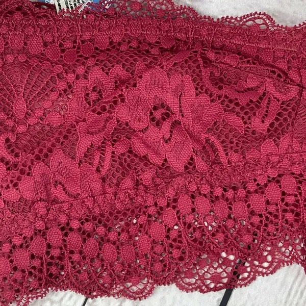 Free People Intimately Bandeau Bra Lacey Looks Burgundy Small Strapless New Red - Image 4