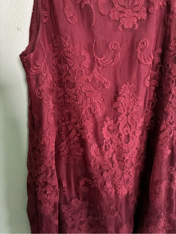 BB Dakota Candence Dress Floral Lace Burgundy Sleeveless Small Christmas Swing - Image 6