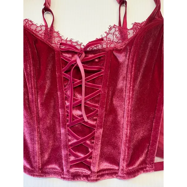 Victoria's Secret Corset Top Womens Medium Burgundy Velvet‎ Dream Angels Bustier - Image 7