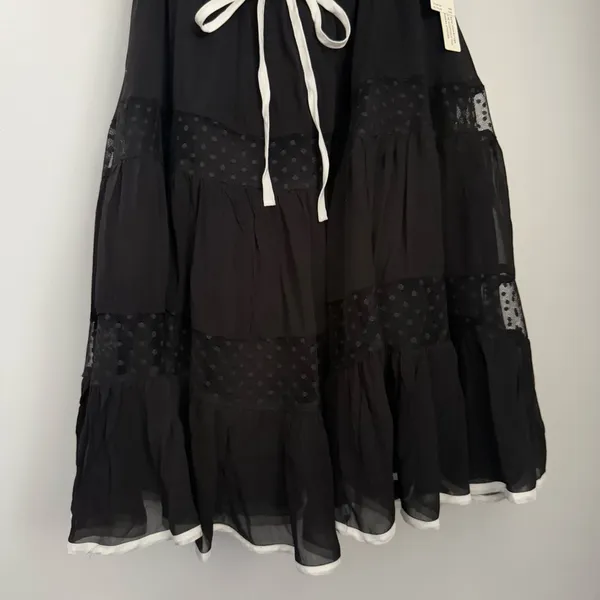 Anthropologie‎ Maeve XS Flutter Sleeve Bow Babydoll Dress Black White Whimsigoth - Image 4