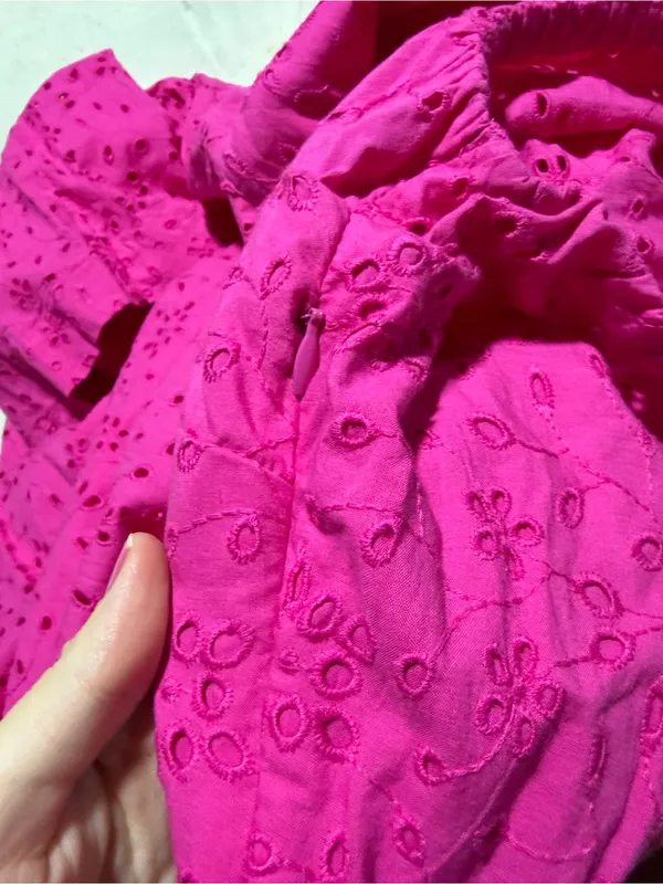 J. Crew women’s Fuchsia pink Eyelet Dress with Puff Sleeves 10 - Image 9