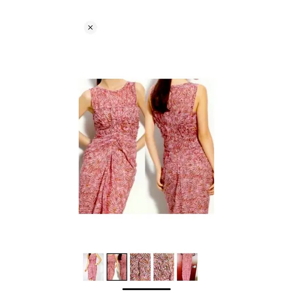 BCBGMAXAZRIA Pink Orange Abstract Print Ruched Draped Midi Dress Size 4 - Image 4