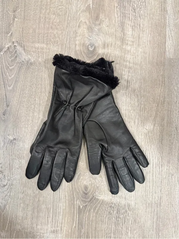 Fownes Vintage Black Leather Faux Fur Trim Long Gauntlet Gloves XL Quiet Luxury - Image 8