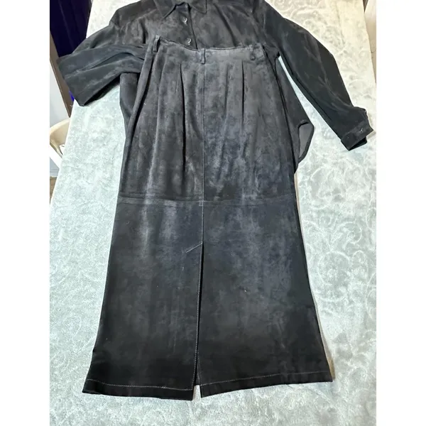 Genuine Leather Suede Black Long Skirt & Button Top Suit Set Matching VTG - Image 9