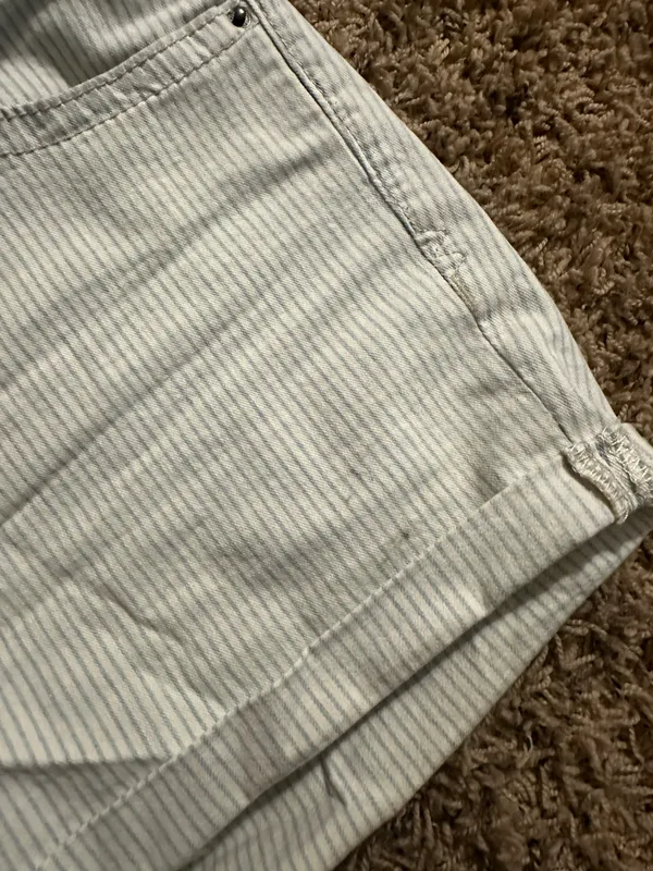 White And Blue Stripped Jean Shorts - Image 3