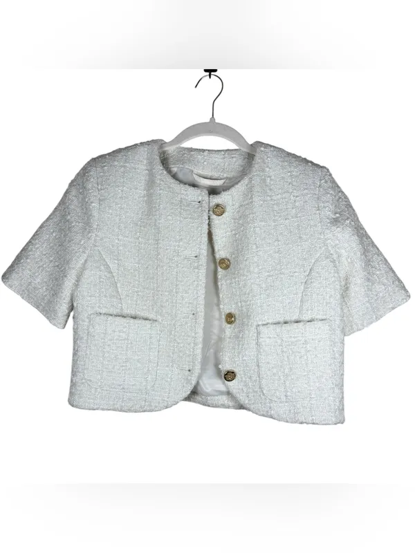Abercrombie & Fitch Tweed Collarless Cropped Lady Jacket Sz S - Image 4