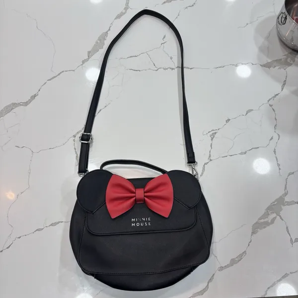 Disney Loungefly Minnie Mouse Black Crossbody Handbag Red Bow - Image 2