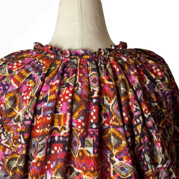 XIRENA Lucia Popover Blouse Womens Small Kaleidoscope‎ Puff Sleeve Boho Cottage - Image 6