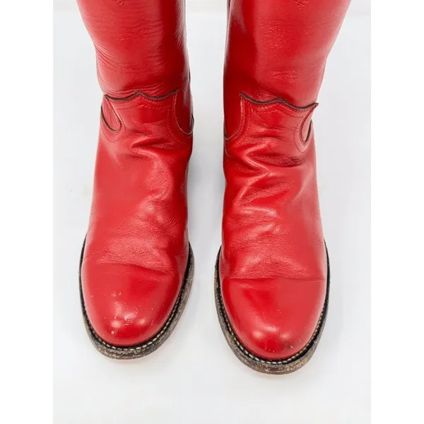 Justin Womens Western Boots Red Leather Mid Calf Pull On Cowgirl Roper US 5.5 B - Image 4
