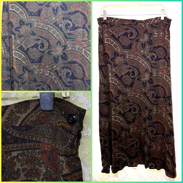 Bohemian Paisley midi Skirt vintage brown black 90s medium euc - Image 2